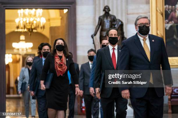 House impeachment managers, lead by Congressman Jamie Raskin, Lead Manager, proceed through the Capitol Rotunda from the House side of the U.S....