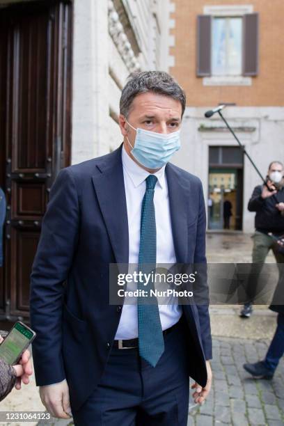 Italia Viva party leader Matteo Renzi leaves following a meeting with the designated Prime Minister Mario Draghi as he holds a second round of...