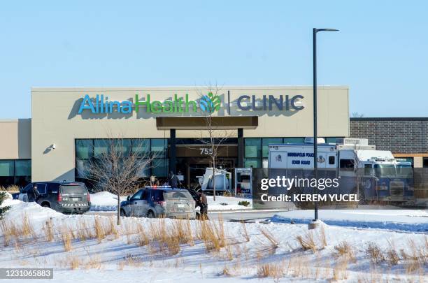 Police Bomb Squad investigates the scene at Allina Health Clinic in Buffalo, Minnesota on February 9 after a shooting. - The shooting left at least...