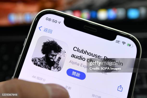 In this photo illustration the Clubhouse app logo is seen displayed on a smartphone screen.