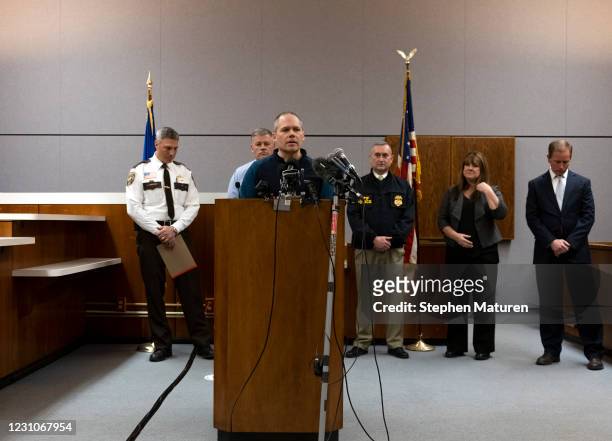 Buffalo Chief of Police Pat Budke speaks during a press conference about a shooting that took place at the local Allina Health Clinic on February 9,...