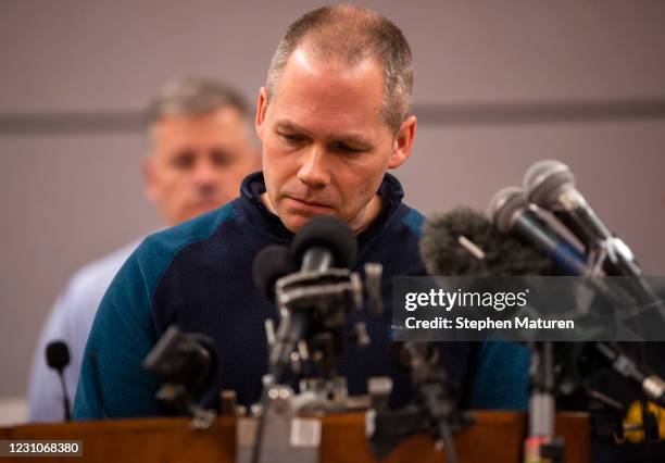 Buffalo Chief of Police Pat Budke speaks during a press conference about a shooting that took place at the local Allina Health Clinic on February 9,...