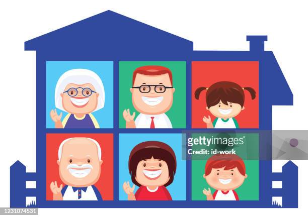 happy family waving - grandmother portrait stock illustrations