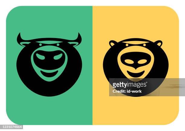 bear and bull heads - bull animal stock illustrations
