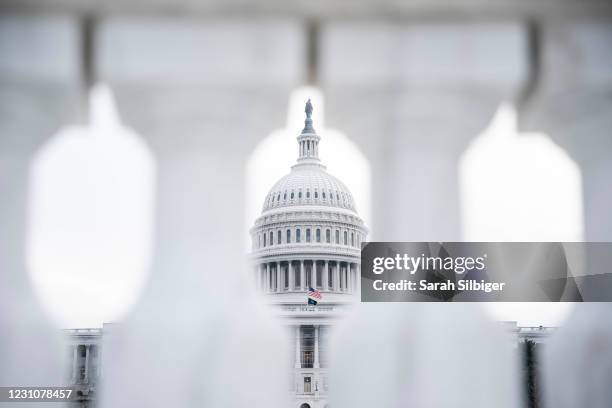 The West Front of the U.S. Capitol is seen in the early morning February 10, 2021 in Washington, DC. House managers and the defense will make opening...
