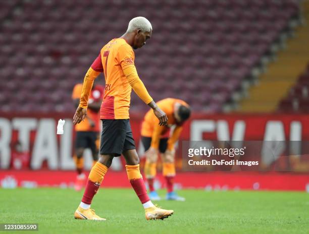 Henry Onyekuru of Galatasaray looks dejected during the Turkish Cup match between Galatasaray and Alanyaspor on February 10, 2021 in Istanbul, Turkey.