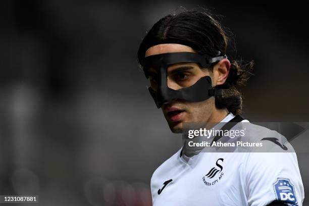 Yan Dhanda of Swansea City during The Emirates FA Cup Fifth Round match between Swansea City and Manchester City at the Liberty Stadium on February...