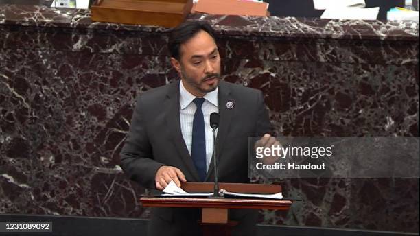 House Impeachment manager Joaquin Castro speaks on the second day of former President Donald Trump's second impeachment trial at the U.S. Capitol on...
