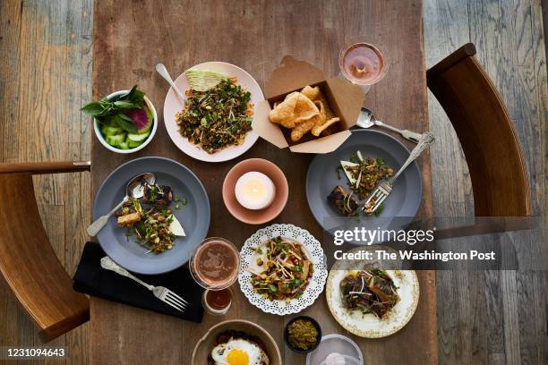 The LS Classic - Set Dinner for Two includes Nam Prik Num & Crispy Pork Skin, Lanna-Style Catfish Laap, Crispy Tofu Salad, Mushroom Grapao & Fried...