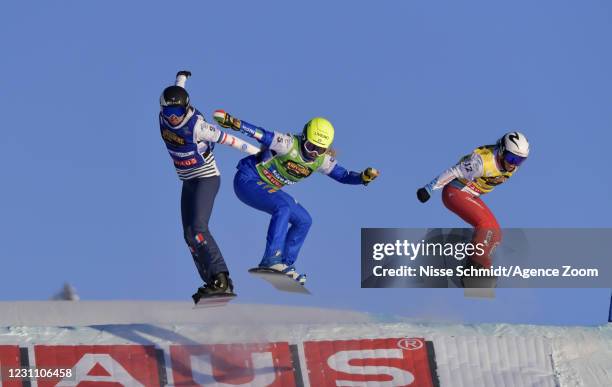 Chloe Trespeuch of France in action, Michela Moioli of Italy in action during the FIS Freestyle Ski Cross And Snowboard Cross World Championships...