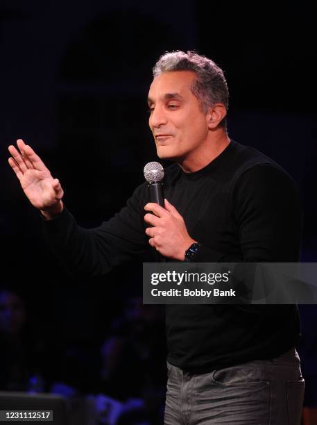 Bassem Youssef performs at The Stress Factory Comedy Club on February 11, 2021 in New Brunswick, New Jersey.