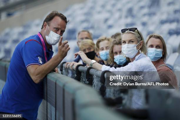 Chris Grant, Father of Isabella Grant of the Bulldogs is seen with family before the 2021 AFLW Round 03 match between the Geelong Cats and the...