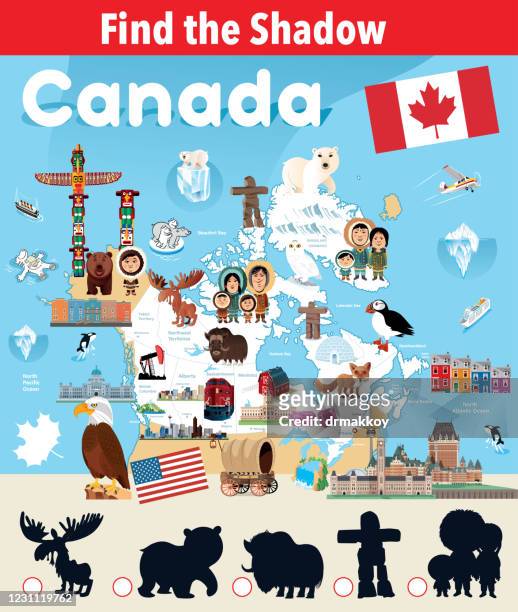 ilustraciones, imágenes clip art, dibujos animados e iconos de stock de encuentra la sombra de los símbolos de canadá - inuit