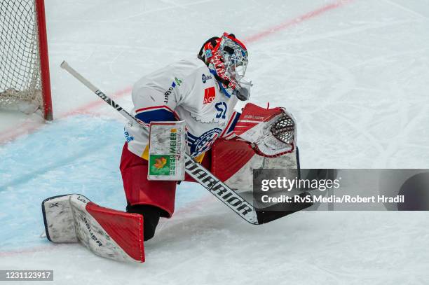 Goalie Noel Bader of SC Rapperswil-Jona Lakers makes a save during the Swiss National League match between Lausanne HC and SCRJ Lakers at Vaudoise...