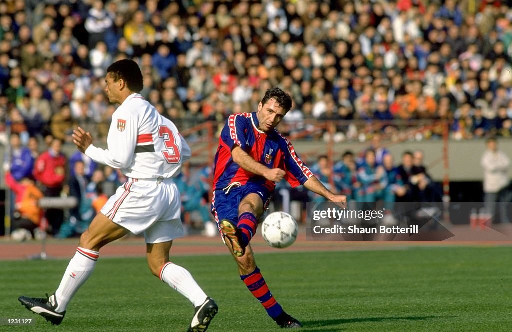 Hristo Stoichkov of Barcelona and Adilson of Sao Paulo