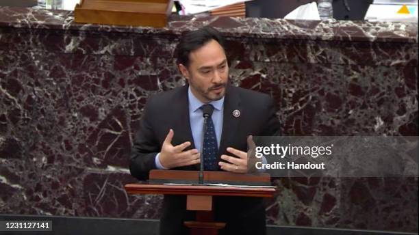 In this screenshot taken from a congress.gov webcast, House Impeachment manager Rep. Joaquin Castro speaks on the fourth day of former President...