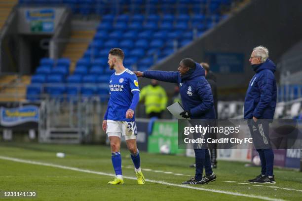 Mick McCarthy, Manager of Cardiff City and Terry Connor, Assistant Manager during the Sky Bet Championship match between Cardiff City and Coventry...