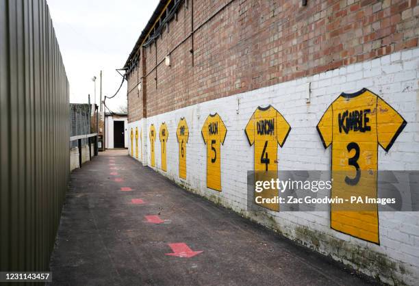 General view of social distancing measures at the stadium during the Sky Bet League Two match at the Abbey Stadium, Cambridge. Picture date: Saturday...