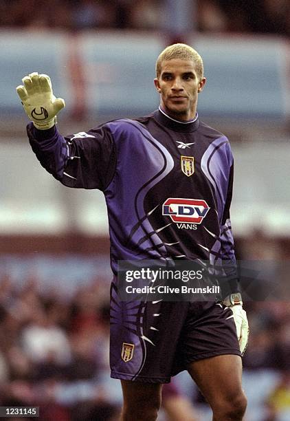 David James in goal for Aston Villa in the FA Carling Premiership match against West Ham United at Villa Park in Birmingham, England. The game ended...