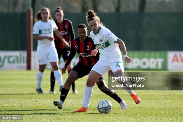 Martina Tomaselli of US Sassuolo in action during the Women Coppa Italia match between AC Milan and US Sassuolo at Centro Sportivo Vismara on...
