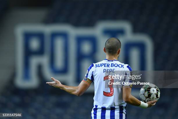 Pepe of FC Porto reacts during the Liga NOS match between FC Porto and Boavista FC at Estadio do Dragao on February 13, 2021 in Porto, Portugal....
