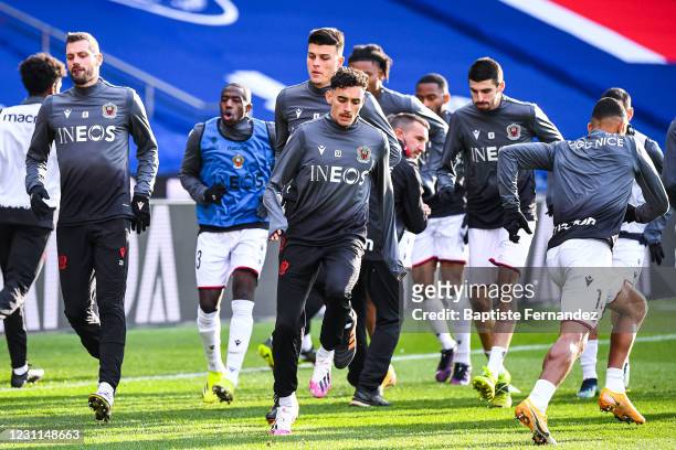 Malik SELLOUKI of Nice prior to the French Ligue 1 soccer match between Paris Saint-Germain and OGC Nice at Parc des Princes on February 13, 2021 in...