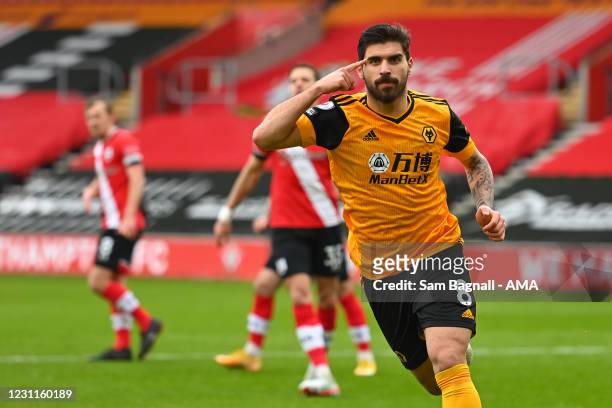 Ruben Neves of Wolverhampton Wanderers celebrates after scoring a goal to make it 1-1 during the Premier League match between Southampton and...