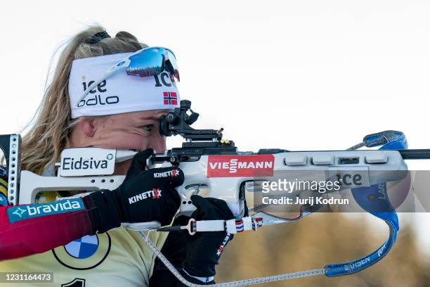 Tiril Eckhoff of Norway competes during the Women's 10 km Pursuit Competition at the IBU World Championships Biathlon Pokljuka on February 14, 2021...