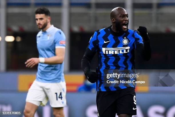 Romelu Lukaku of FC Internazionale celebrates after scoring a goal during the Serie A football match between FC Internazionale and SS Lazio. FC...