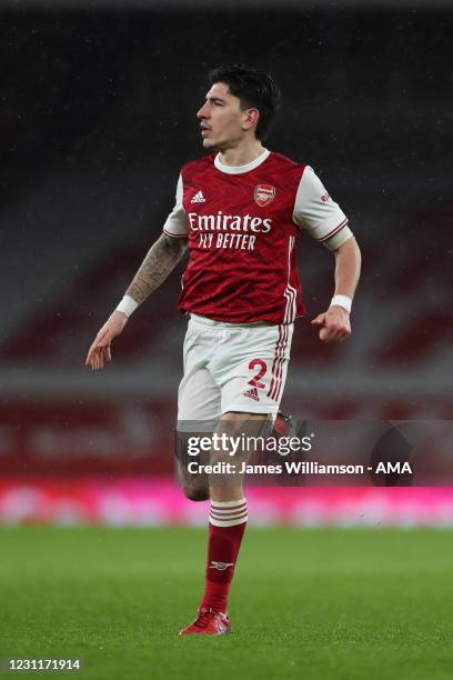 Hector Bellerin of Arsenal during the Premier League match between Arsenal and Leeds United at Emirates Stadium on February 14, 2021 in London,...