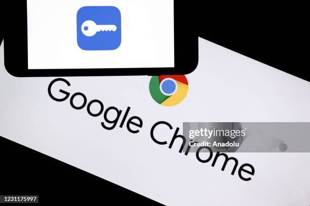 In this photo illustration, a computer screen displays the logo of "Google Chrome" and a mobile phone screen displays the logo of "iCloud" in Ankara,...