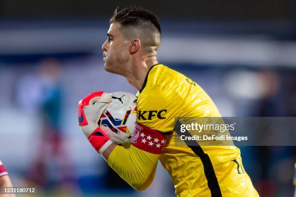 Goalkeeper Ivan Cuellar of CD Leganes controls the ball during the Liga Smartbank match betwen CD Leganes and Albacete BP at Estadio Municipal de...