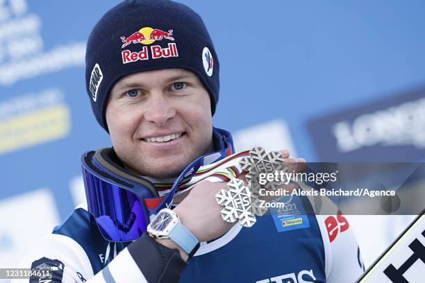 Alexis Pinturault of France wins the silver medal during the FIS Alpine Ski World Championships Men's Alpine Combined on February 15, 2021 in Cortina...