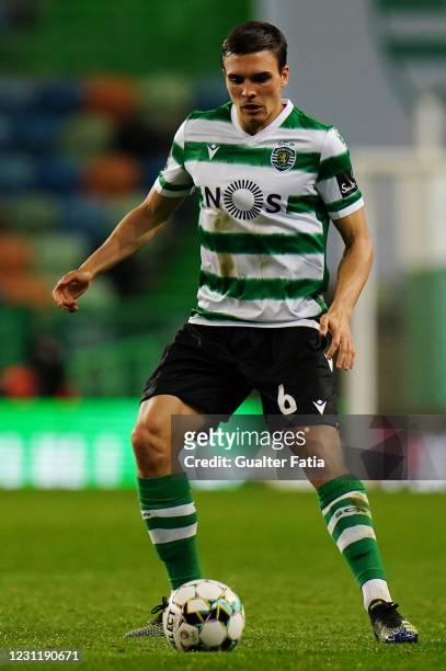 Joao Palhinha of Sporting CP in action during the Liga NOS match between Sporting CP and FC Pacos de Ferreira at Estadio Jose Alvalade on February...