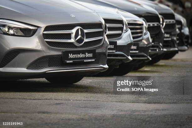 Logos of Mercedes-Benz, a German automotive brand seen on Mercedes-Benz cars in Dublin city center. Mercedes-Benz is recalling over 1.3 million cars...