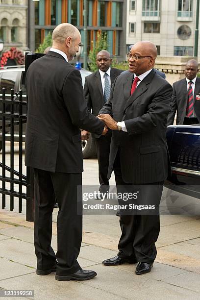 President of the Parliament Dag Terje Andersen welcomes South African President Jacob Zuma to the Parliament on day one of the South Africa state...