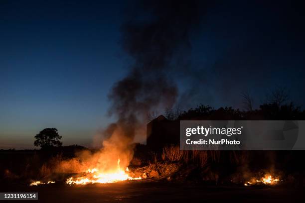 This photo taken on September 9, 2019 shows a toxic fire in Villa Ricca , between the border of Giugliano in Campania and Villa Literno in the centre...