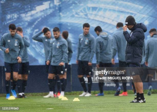 Porto's Portuguese coach Sergio Conceicao attends a training session with his team at the Olival training ground in Vila Nova de Gaia on February 16,...