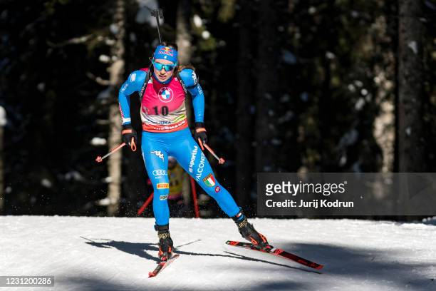 Dorothea Wierer of Italy competes during the Women 15 km Individual Competition at the IBU World Championships Biathlon Pokljuka at on February 16,...