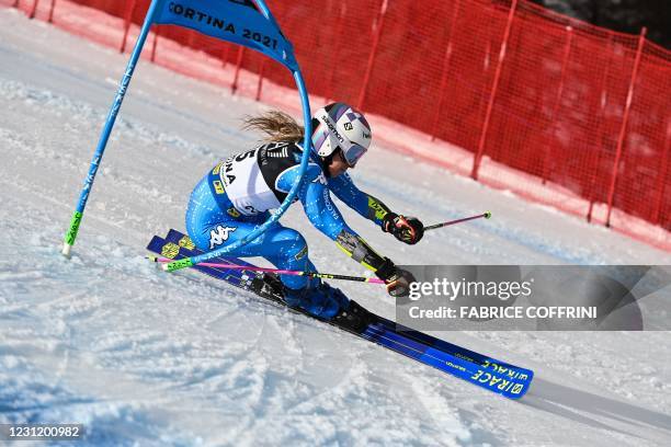 Italian Marta Bassino competes in the first run of the round of 4 series in the Women's Parallel Giant Slalom event on February 16, 2021 at the FIS...