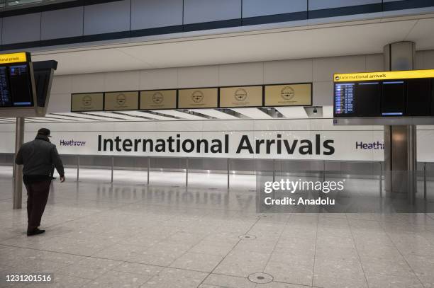 The international travellers arrivals areas of London Heathrow Airport in London, United Kingdom on February 2021. All travellers arriving in England...