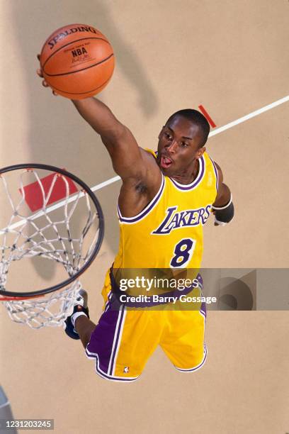 Kobe Bryant of the Los Angeles Lakers drives to the basket during the 1996 NBA Rookie Photo Shoot on September 20, 1996 in Orlando, Florida. NOTE TO...