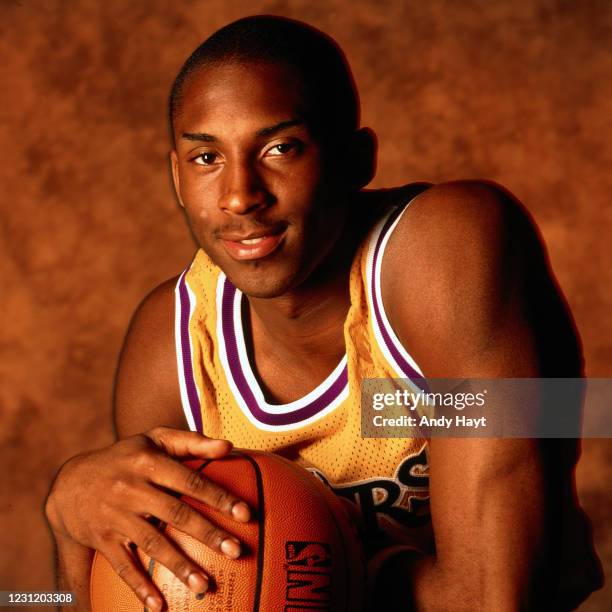 Kobe Bryant of the Los Angeles Lakers poses for a portrait during the 1996 NBA Rookie Photo Shoot on September 20, 1996 in Orlando, Florida. NOTE TO...