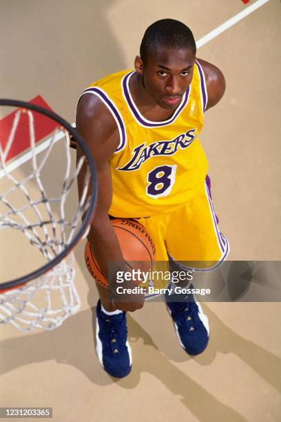 Kobe Bryant of the Los Angeles Lakers poses for a portrait during the 1996 NBA Rookie Photo Shoot on September 20, 1996 in Orlando, Florida. NOTE TO...