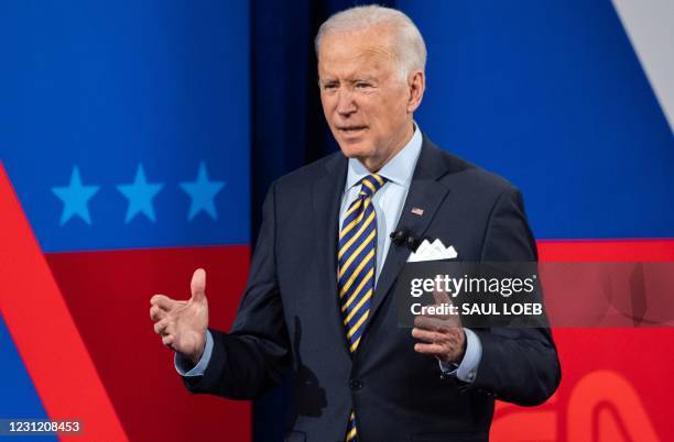 President Joe Biden participates in a CNN town hall at the Pabst Theater in Milwaukee, Wisconsin, February 16, 2021.