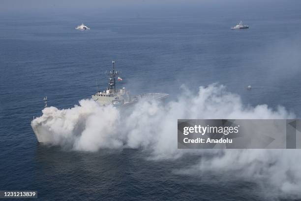 Iranian and Russian navies attend a joint military exercise in the Arabian Sea and north of the Indian Ocean, on February 17, 2021. The exercise...