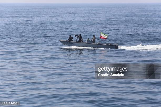 Iranian and Russian navies attend a joint military exercise in the Arabian Sea and north of the Indian Ocean, on February 17, 2021. The exercise...