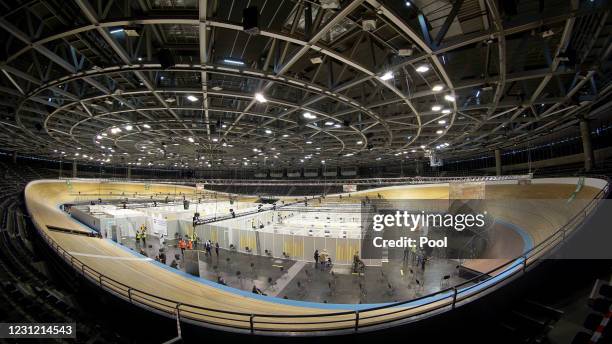 Interior view of a new coronavirus, COVID-19, vaccination center at the 'Velodrom' on February 17, 2021 in Berlin, Germany.