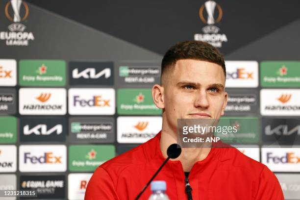 Sven Botman of Lille OSC during the press conference prior to the UEFA Europa League match between Lille OSC and Ajax Amsterdam at Pierre Mauroy...