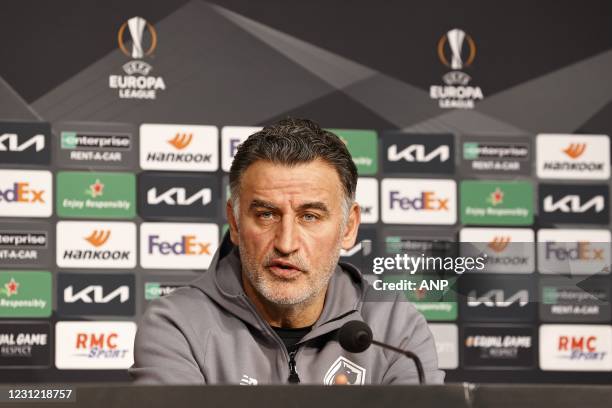 Lille OSC coach Christophe Galtier during the press conference prior to the UEFA Europa League match between Lille OSC and Ajax Amsterdam at Pierre...